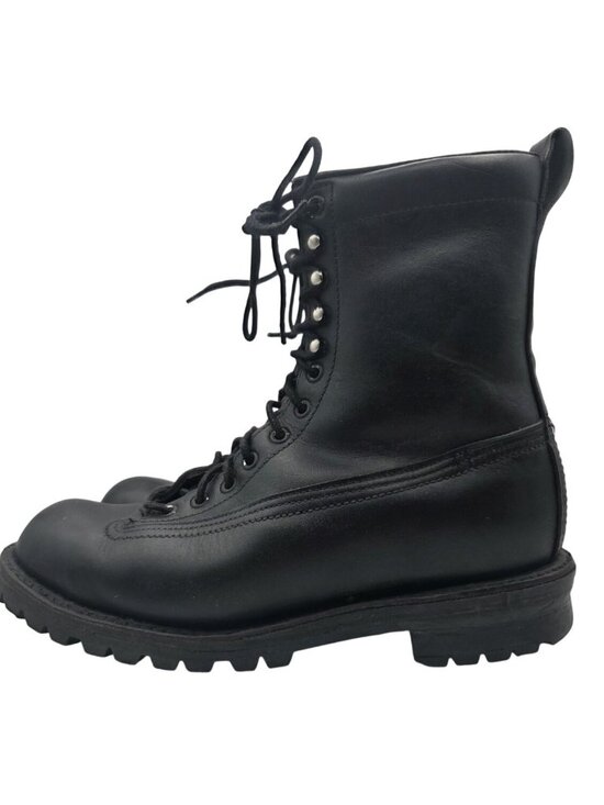 VTG 70s Black leather Logger Work boots Vibram Lug Sole Mens 8.5 Heavy Military main image 5